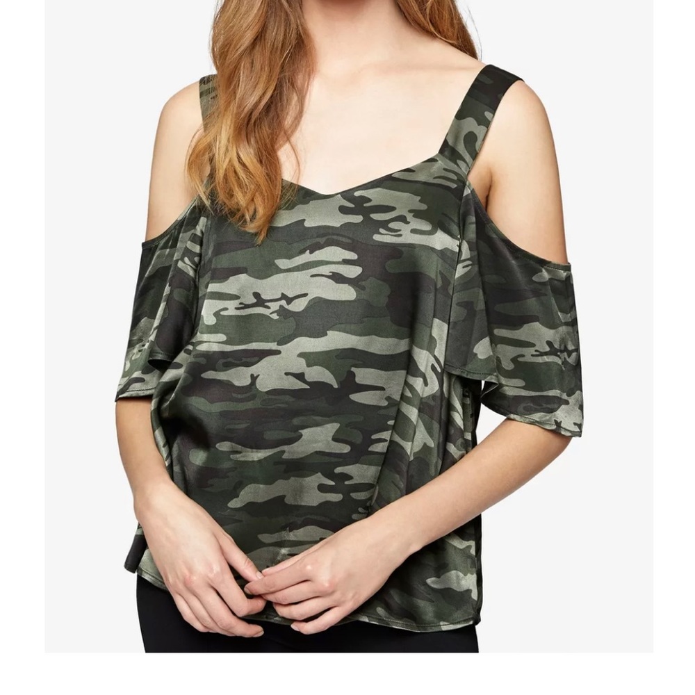 Camo cold-shoulder top